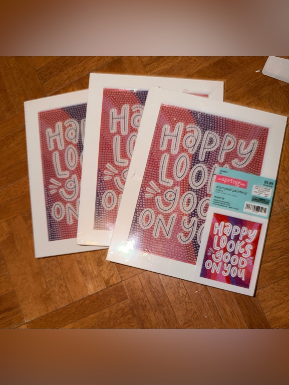'Happy Looks Good On You' Pink Diamond Painting Set of 3 New